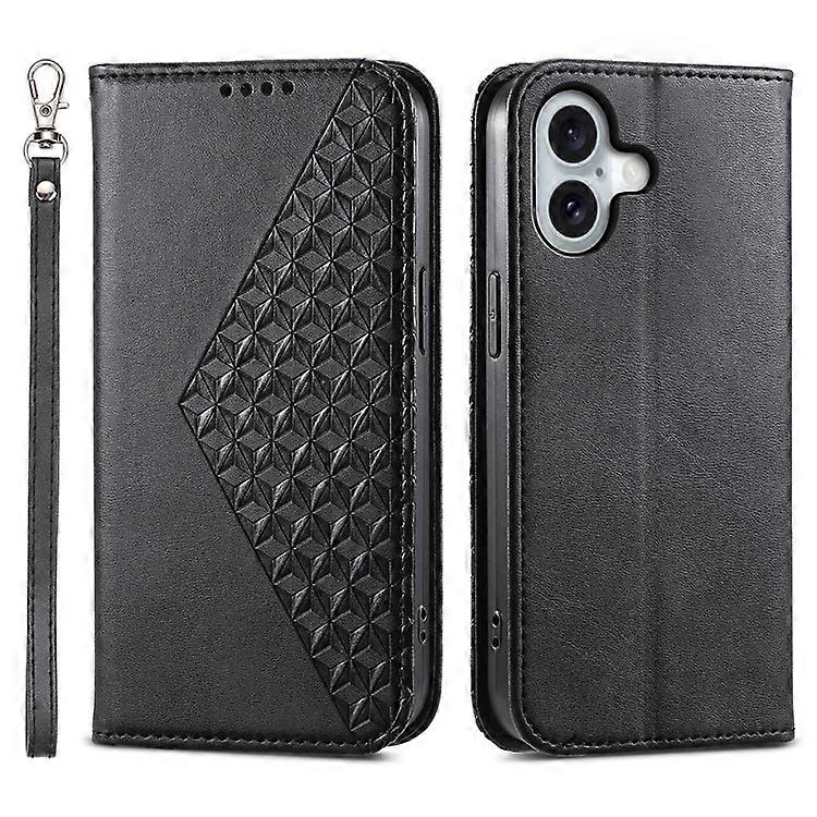 Compatible For iPhone 16 Wallet Case Calf Texture PU Leather Phone Cover with Strap