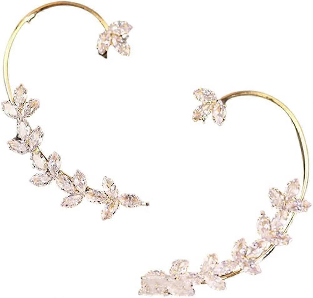 1ペアの新しいジルコンリーフイヤリングイヤークリップピアスなし925シルバーイヤリングフックピアスピアスボーンクリップなし