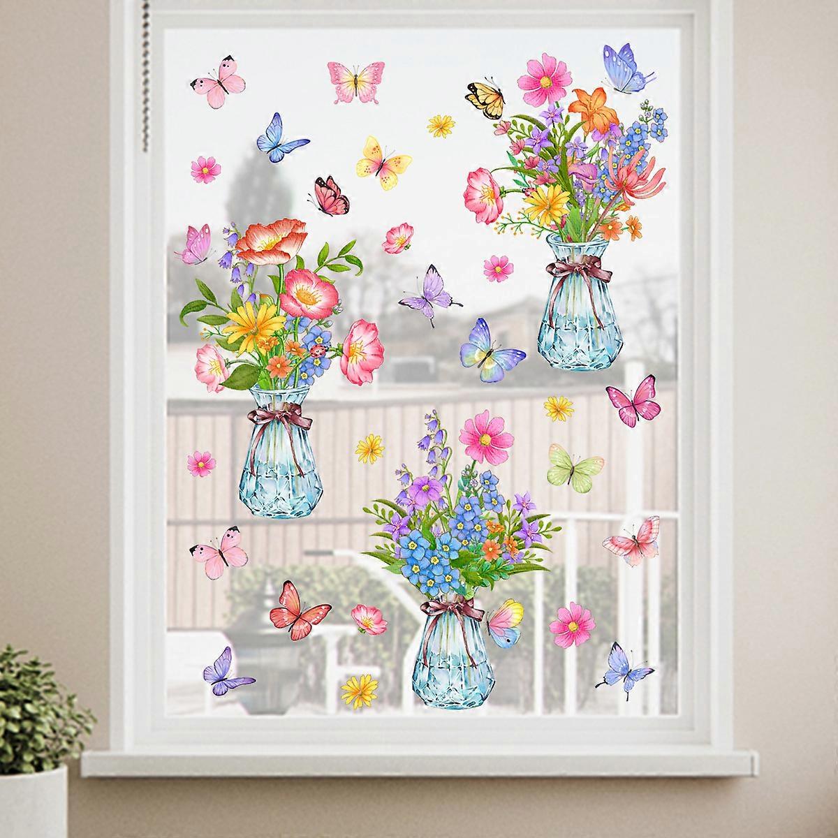 Window stickers flowers spring potted plant window decals