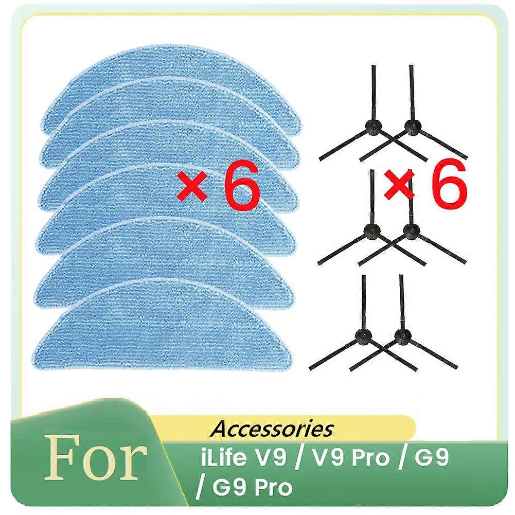 12 Pcs Side Brush and Rag for V9 / V9 Pro Robot Vacuum Cleaner