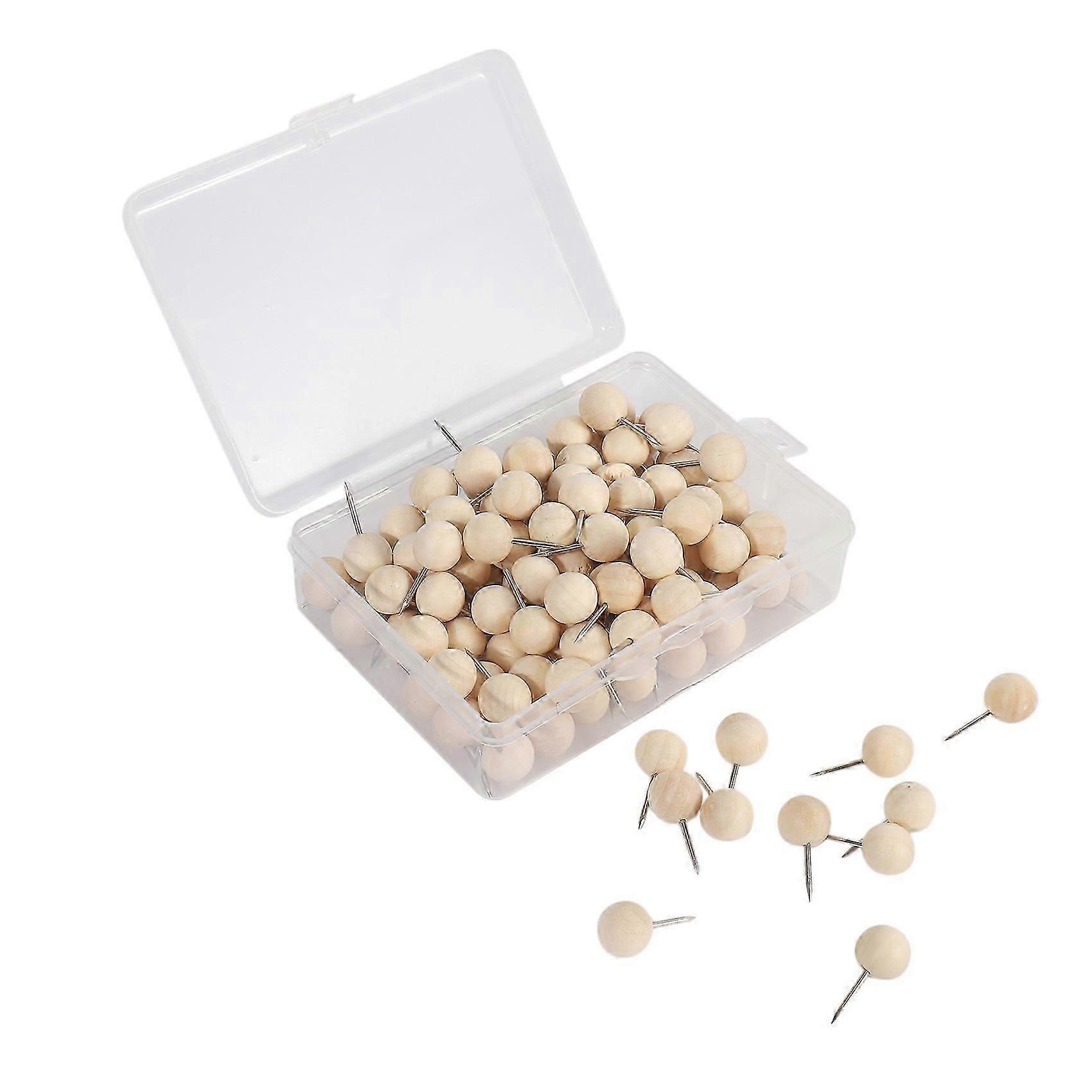 130pcs Round Wood Decorative Push Pins, Wood Head and Steel Needle Point Thumb Tacks for Photos, Ma