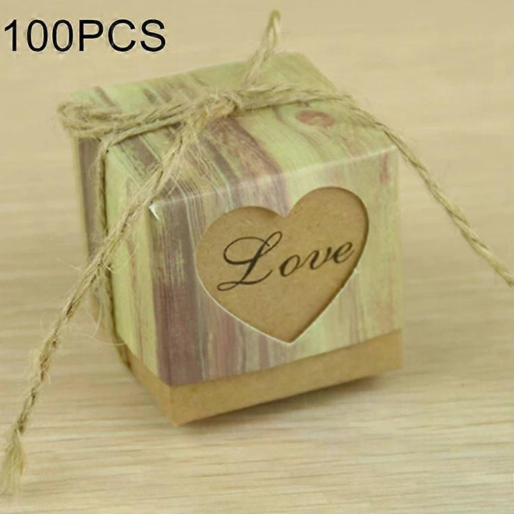 Heart-shaped Kraft Paper Sugar Boxes-100 PCS Wood Grain Design,5x5x5cm