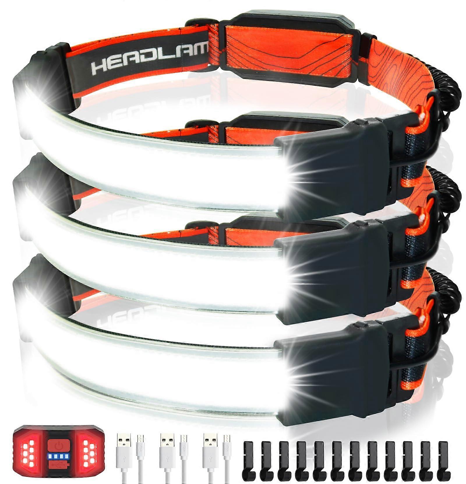 Rechargeable LED Headlamp Flashlight Set of 3, 1200 Lumens, Waterproof with Adjustable Beam and Red Tail Light for Camping, Fishing, Biking