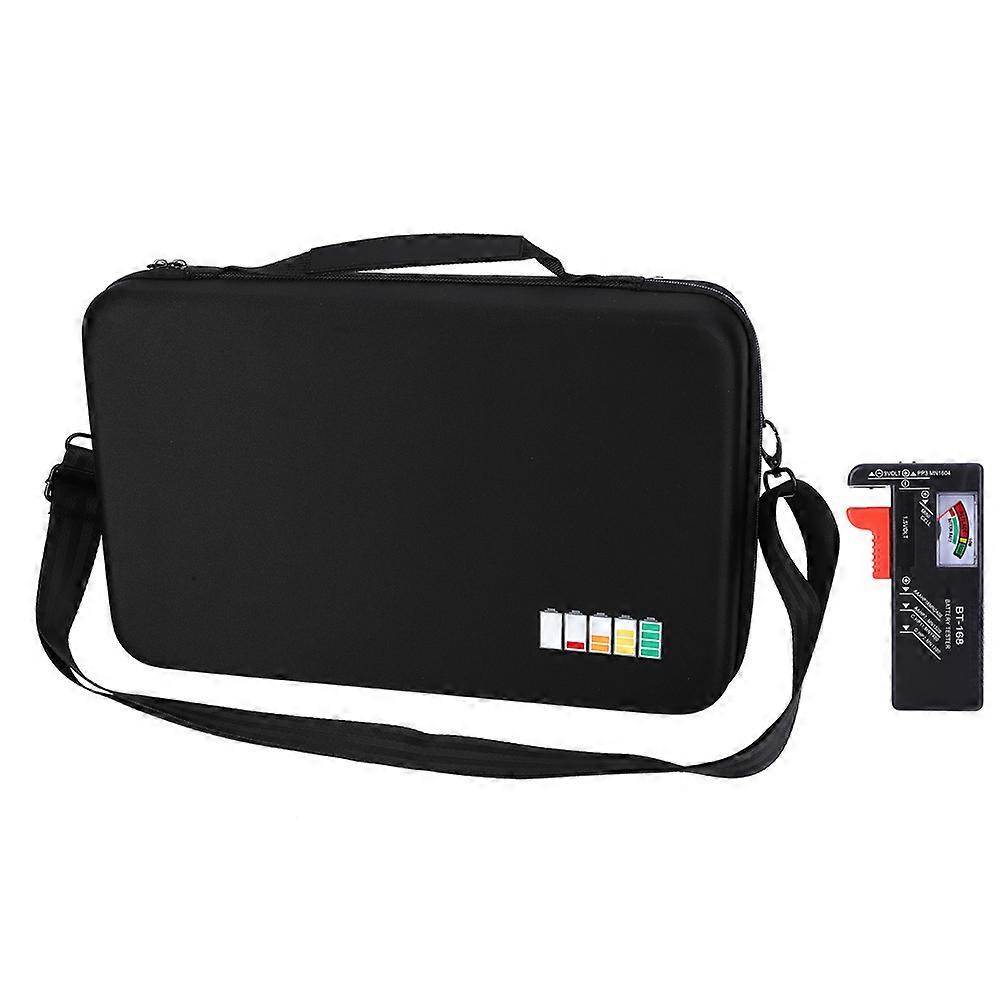 Battery Storage Box Waterproof 4 Mesh Pockets Sponge Holder Shock Resistance with Tester(Black Sponge )