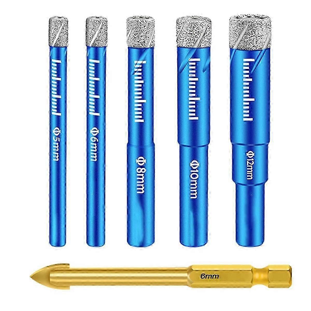 5PCS Dry Diamond Core Drill Bits Set for Porcelain Tile, Ceramic Drill Bits for Glass Hard Material