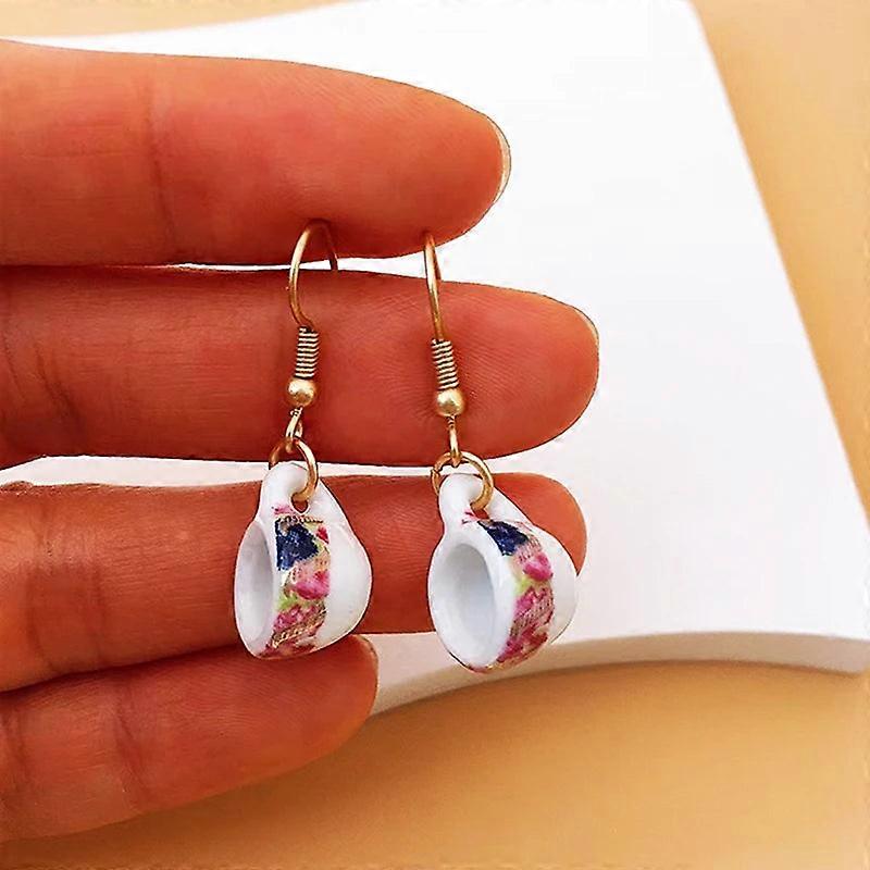 Boucles d’oreilles tasse à thé vintage en céramique - bijoux en émail faits à la main, 1 paire