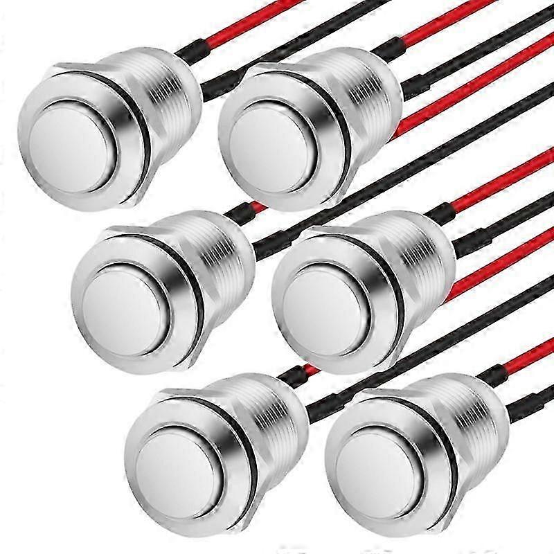 6pcs Interruptores de Pressão, Interruptor de Pressão Momentâneo de 12 mm, Botão de Metal à Prova d'Água, Interruptor de Pressão Saliente com Fio