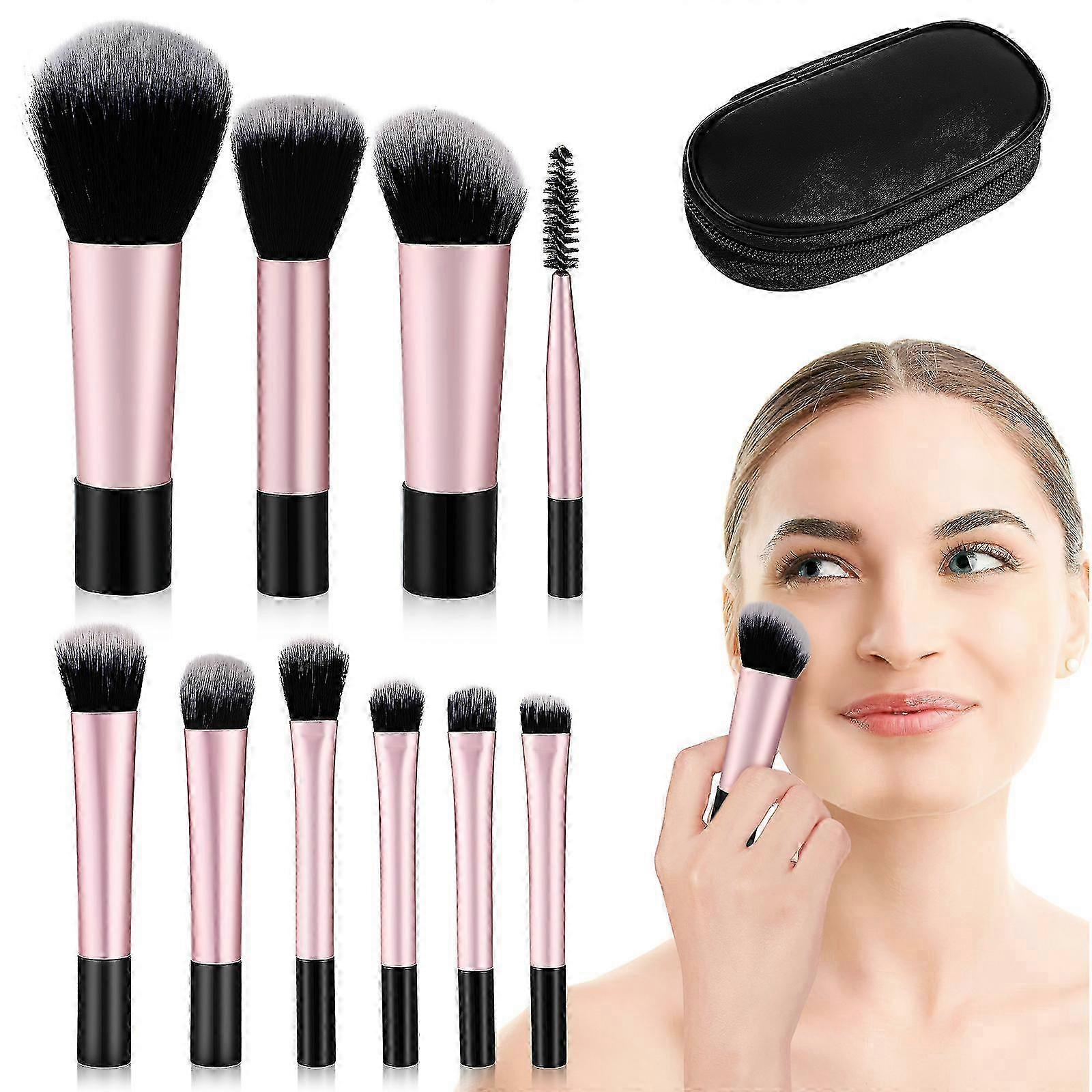 10 Pcs Mini Travel Makeup Brushes Set Small Essential Complete Kit