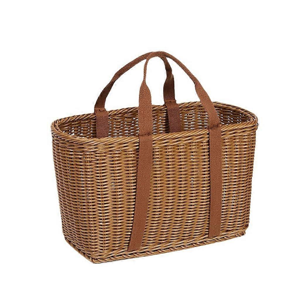 Wicker Shopping Basket with Handles – Reusable Handwoven Market Basket for Groceries (L)