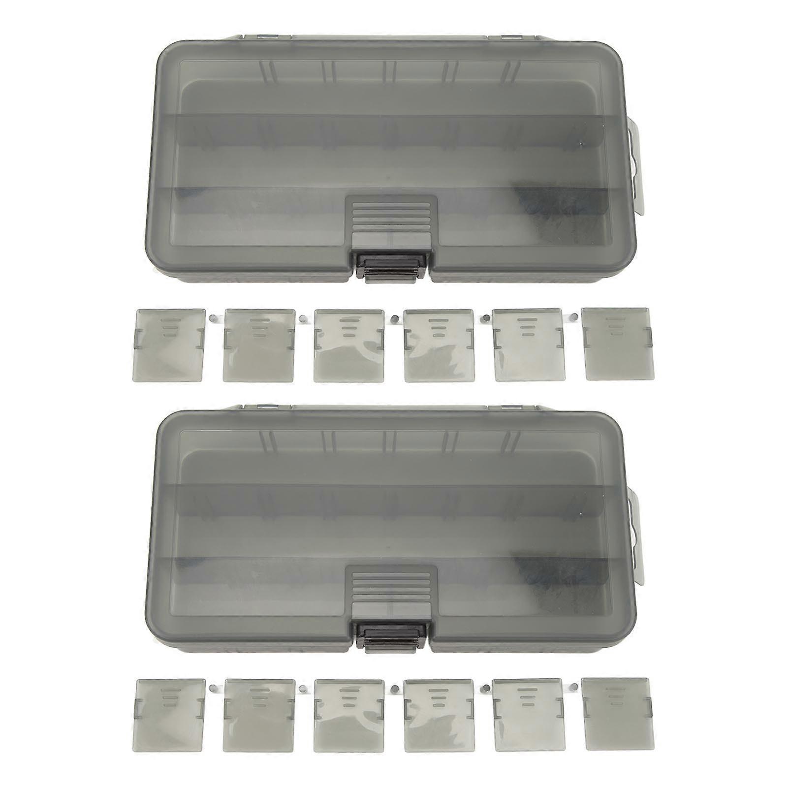 2pcs Fishing Tackle Accessory Box Dark Color Transparent Visible Plastic 4 Compartments with Dividers Fishing Box Organizer for Fishing Bait Hooks