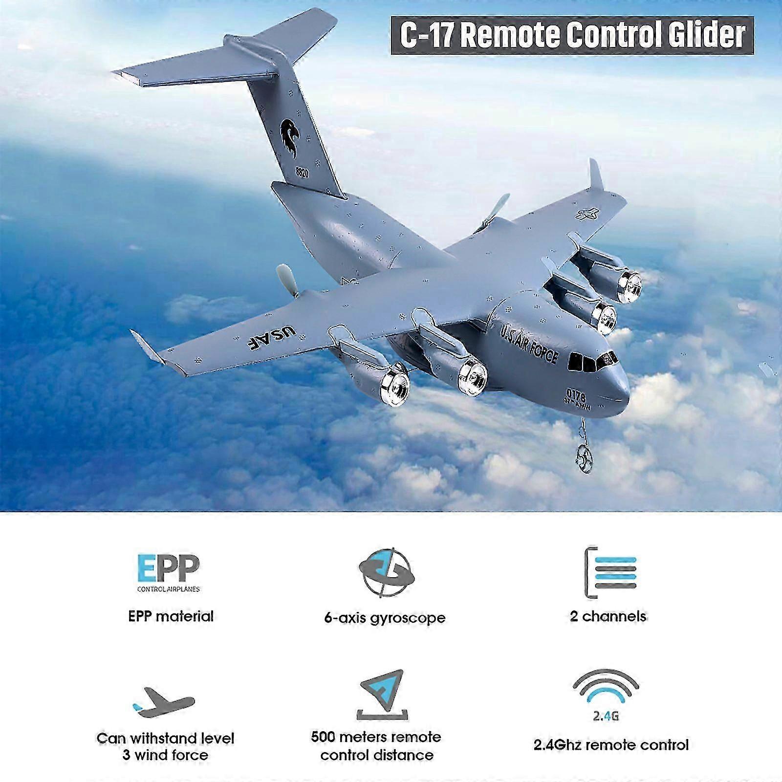 Remote Control Airplane, Transport 390mm Wingspan 2.4GHz 2CH 6-Axis Gyro EPP Remote Control Glider RTF for Beginner - 3 Batteries