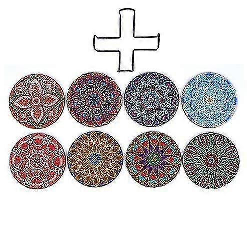 8 قطع الماس اللوحة الوقايات مع حامل ، دي ماندالا الوقايات الماس مجموعات اللوحة للمبتدئين الكبار