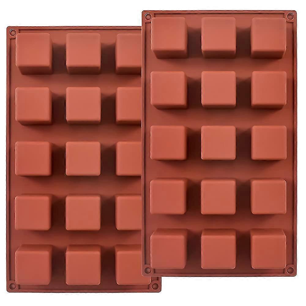 15 Cavities 1.4 Inch Square Silicone Mould Cube Mould For Making Chocolate Candy Cake Ice Cube Tray Truffles Pralines Pack Of 2