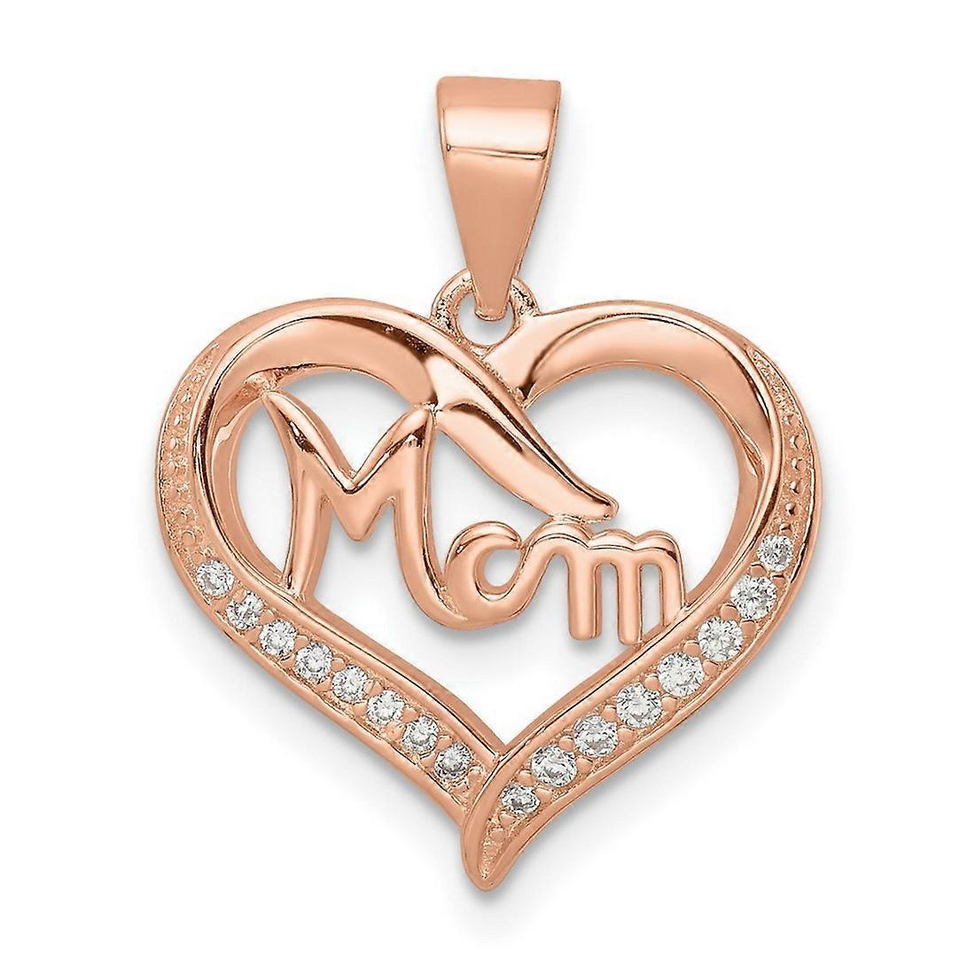 17.65mm 925 Sterling Silver Rose Tone Cubic Zirconia Mom Love Heart Pendant Necklace-Pendant for Women