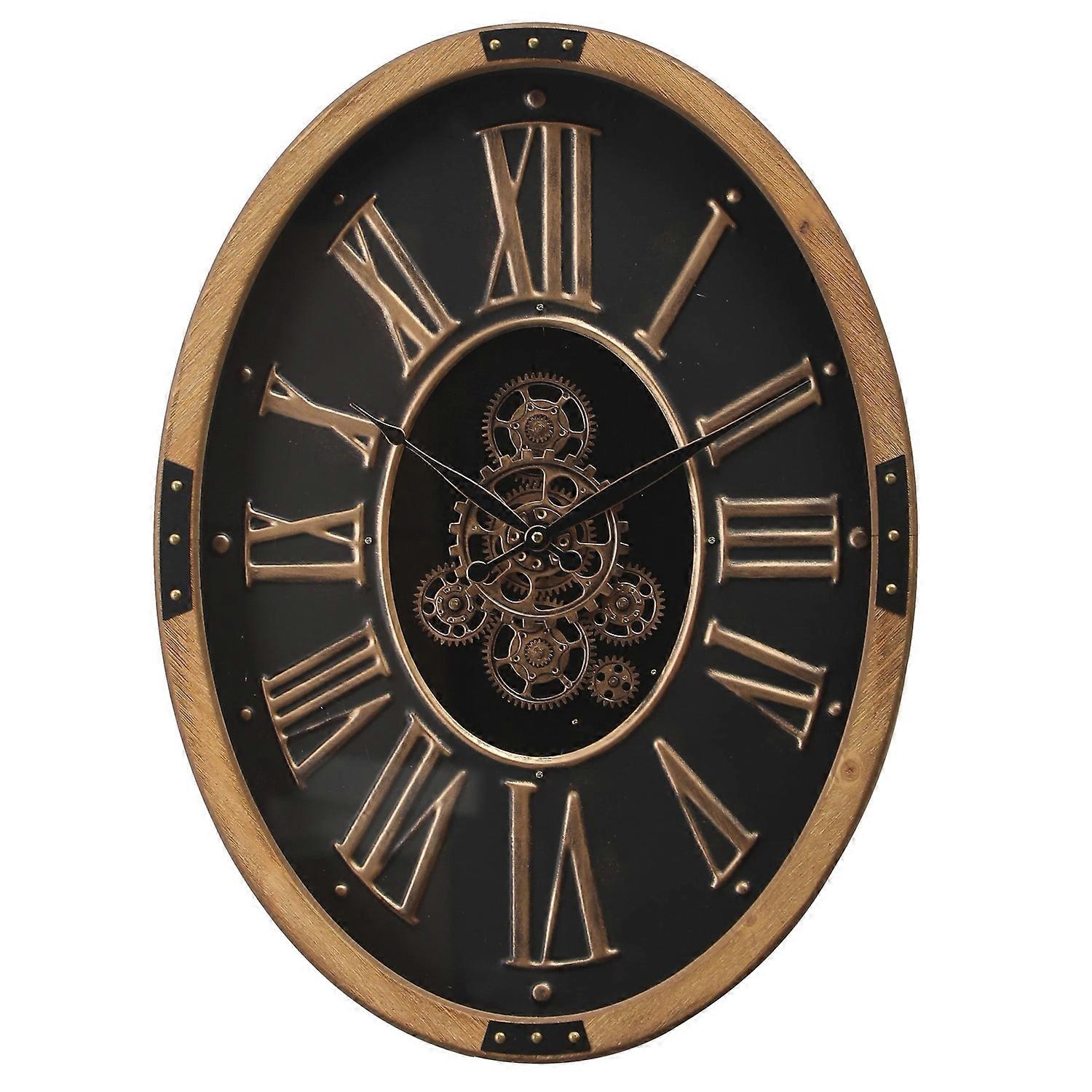 Orlando Oval Wooden Moving Cogs Wall Clock