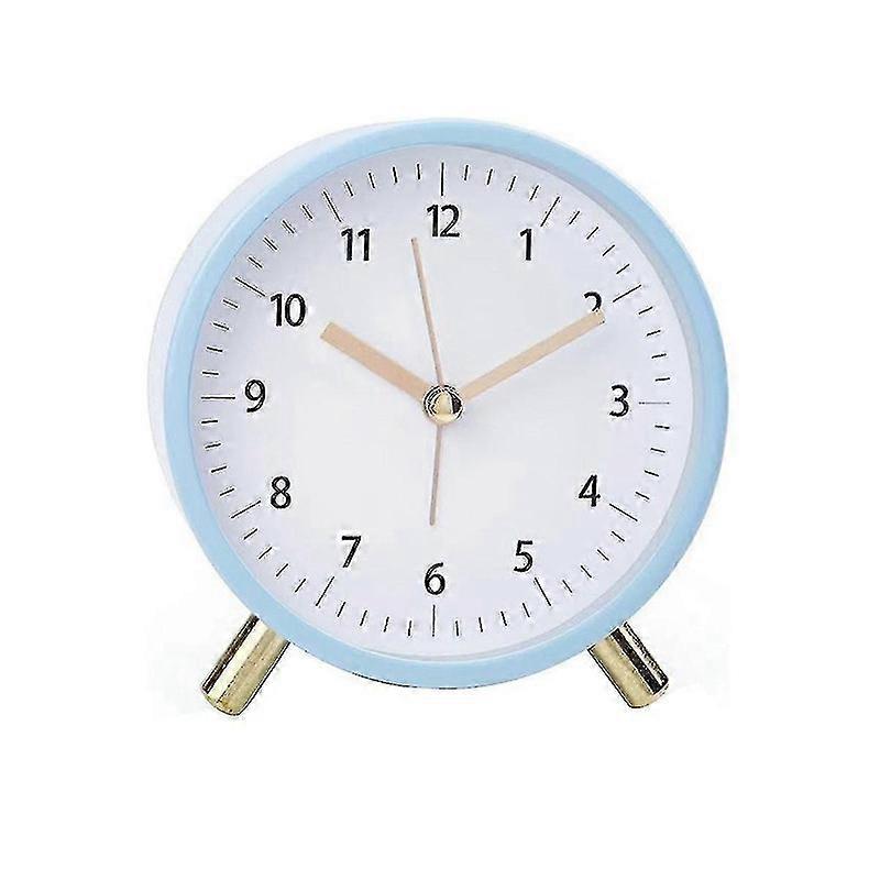 Alarm Clock 4.5inch Bedside Analog Alarm Clock For Bedroom Battery Operated Round Clock With Backlight, Blue--