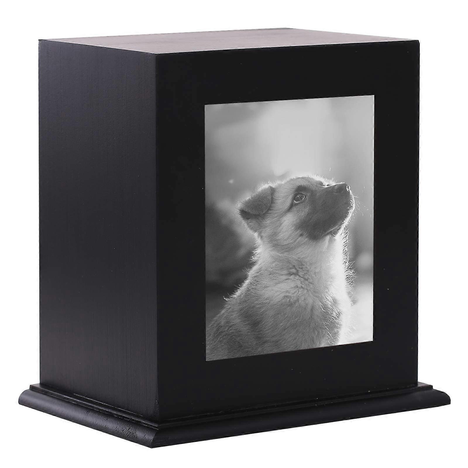 Pet Wood Memorial Urn for Ashes, Large Photo Keepsake Frame Box for Cats and Dogs, Durable Oak Material