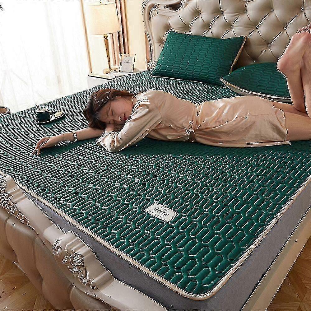 夏のスリーピングマットベッドマットクールファイバーベッドトッパー折りたたみ式ソフト寝具セットクイーンサイズ滑り止め保護パッドベッドプロテクター-MXBC