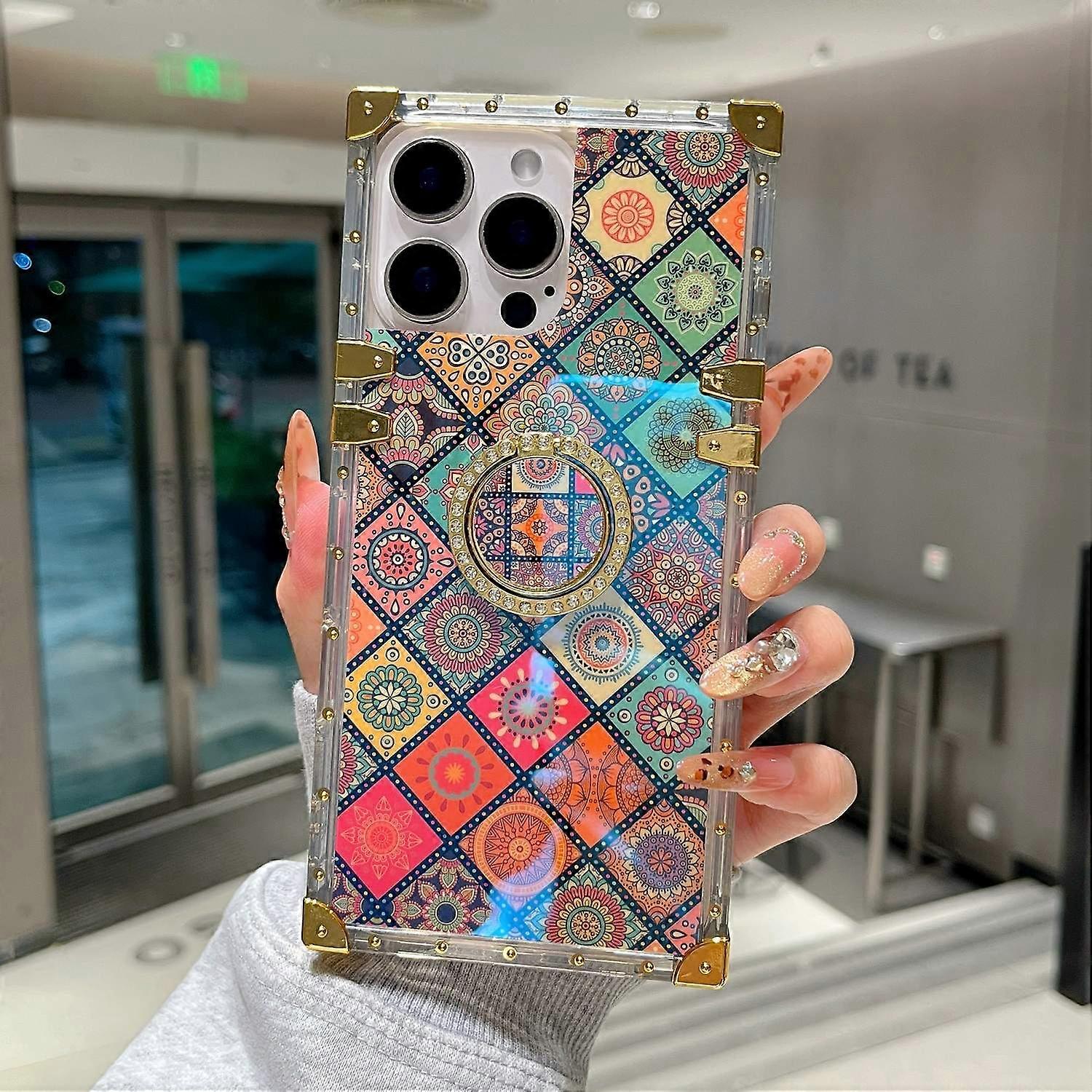 For iPhone 16 Pro Case Ethnic Style Pattern Electroplating TPU+PC Phone Cover with Kickstand