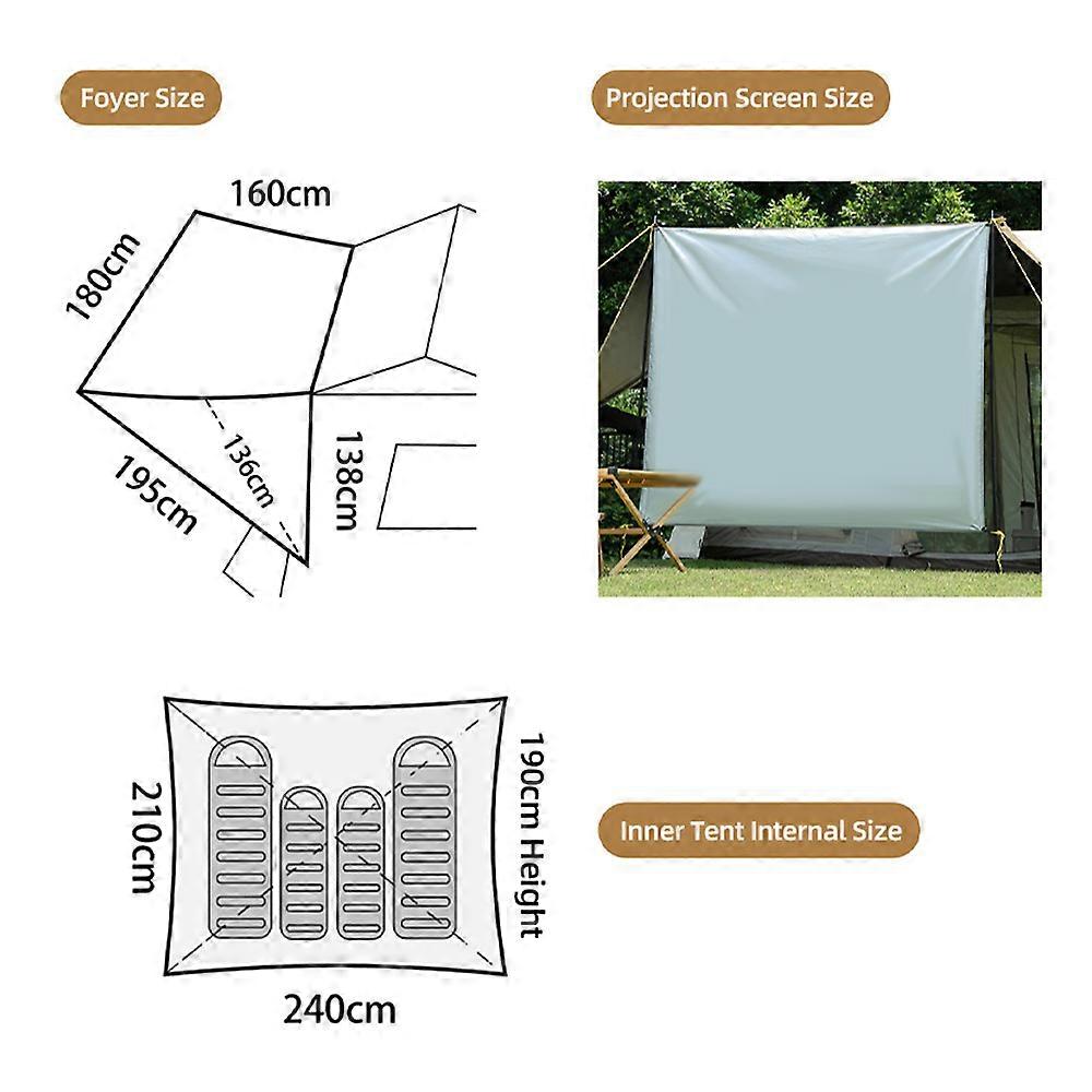 خيمة تخييم مقاومة للماء مقاومة للشمس خيام مقصورة عائلية كبيرة مع شاشة جهاز عرض للتخييم في الهواء الطلق والمشي لمسافات طويلة
