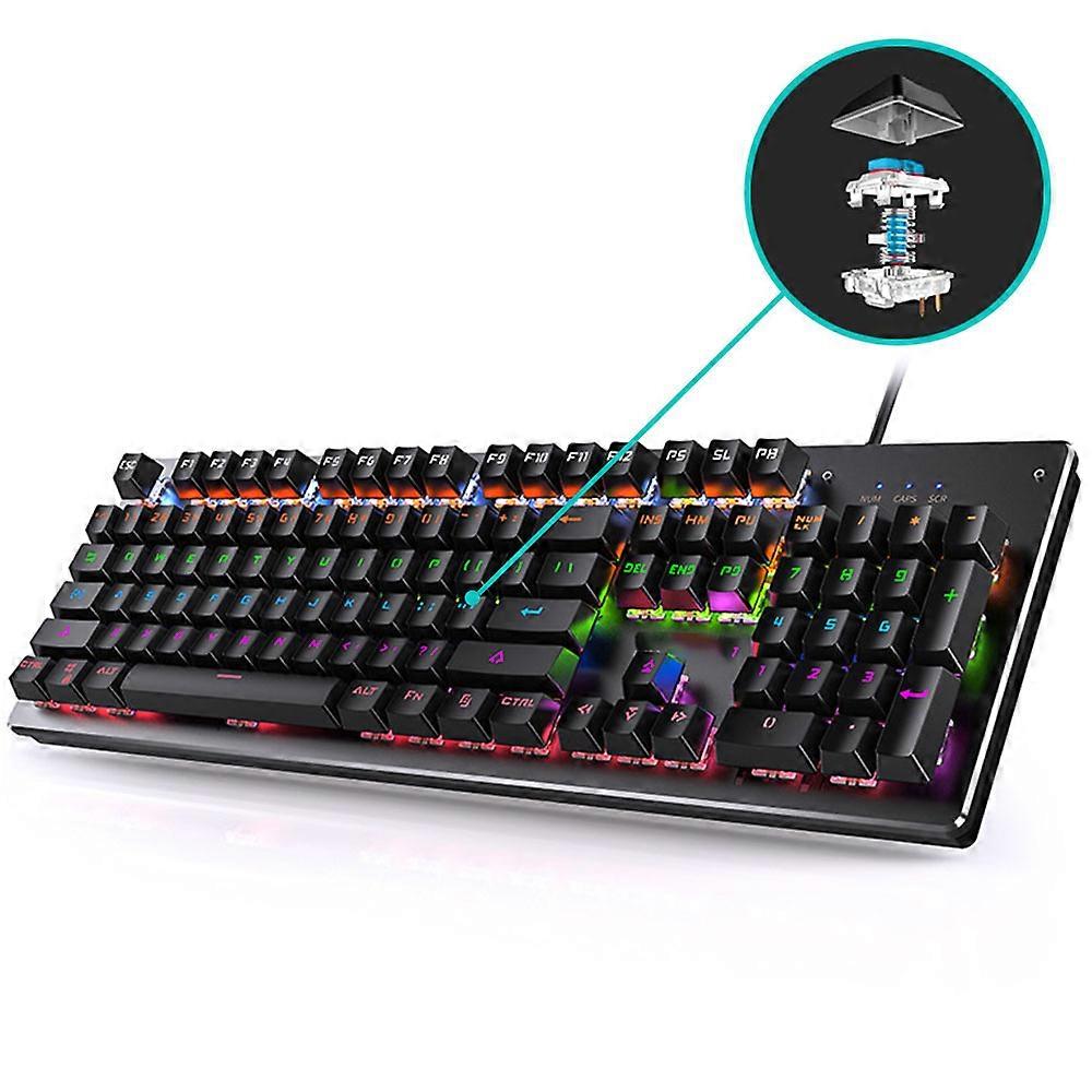 RGB LED Backlit Mechanical Gaming Keyboard with104 Keys Mechanical Gaming Keyboard-Black(Green Shaftkey)-