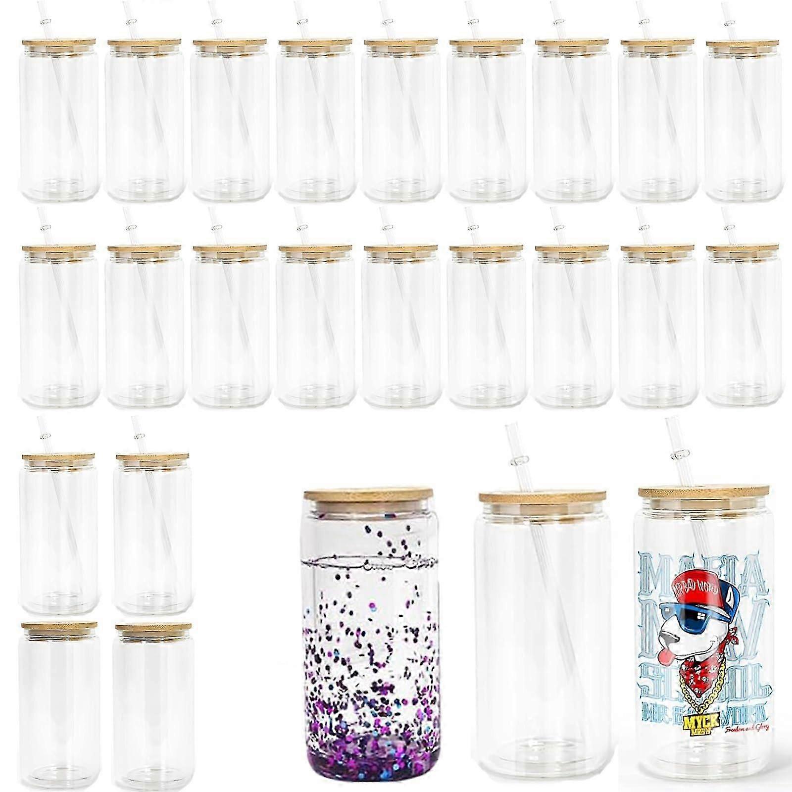 25 Pack Glass Can Blanks Sublimation Wall for Snow Globe Glitter DIY Reusable Clear Can Mason Jar Mug 16oz