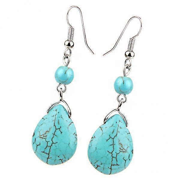 6xTemperament Texture Turquoise Earrings Bridal Dangle Drop Ear Rings Blue