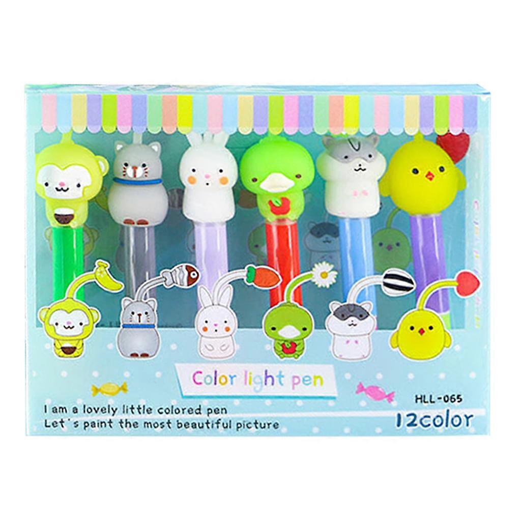 6 Pcs Cute Cartoon Highlighter Detachable Combinable Paint Pen Great Gloss High Saturation Markers Pen Set for  Students Multicolor