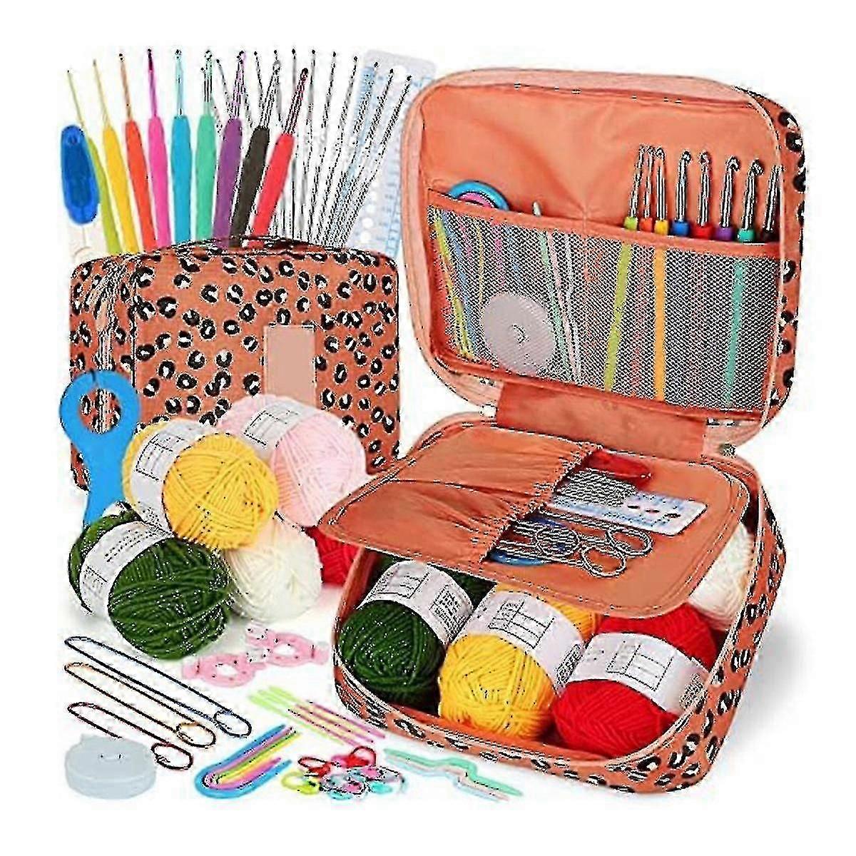 かぎ針編みキット 初心者用かぎ針セット、58個のポータブルかぎ針セット 人間工学に基づいたかぎ針 旅行用 Cr