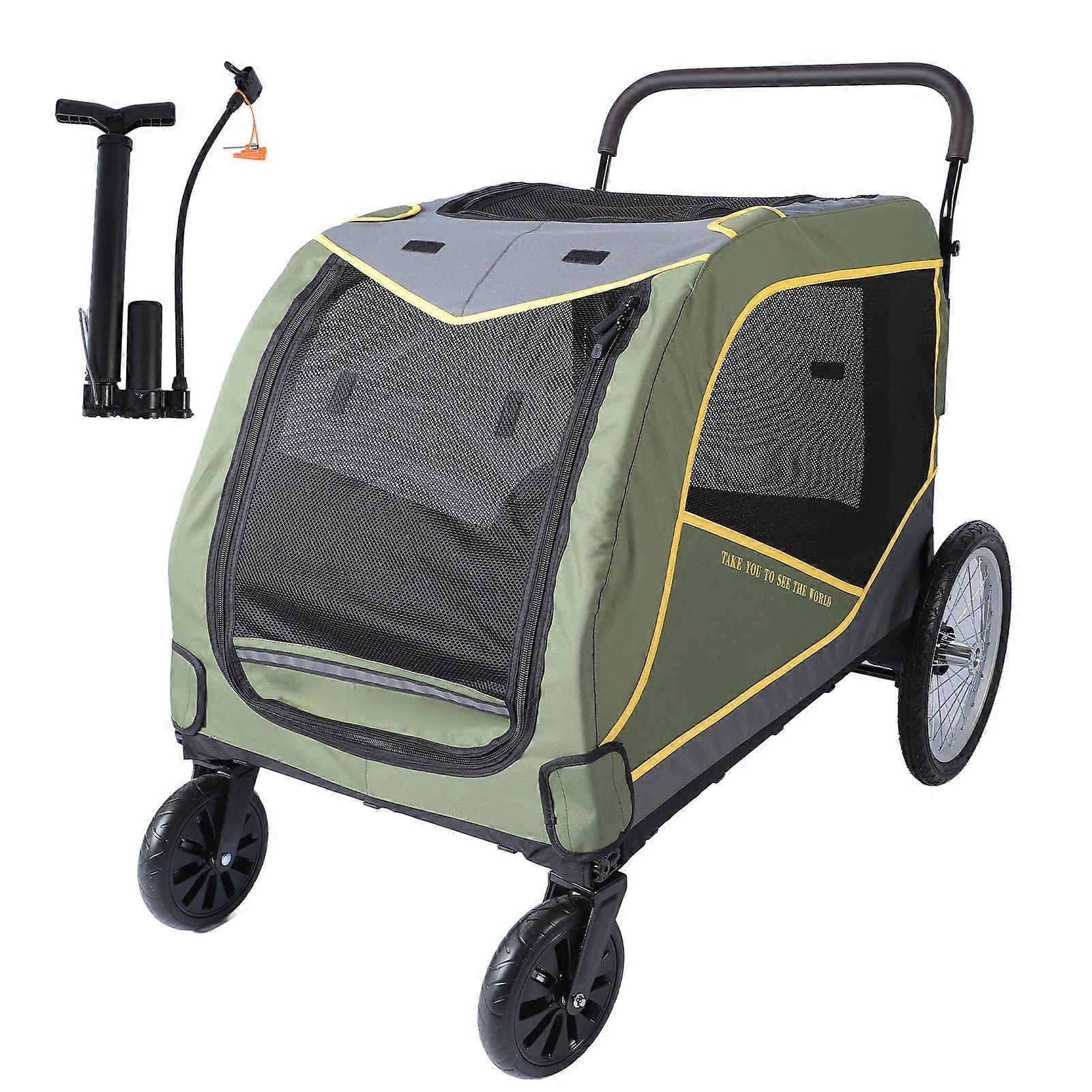 Large Dog Stroller, 5-Sided Breathable Window, 80kg Load Capacity, Foldable, Extra Large, Outdoor, Green