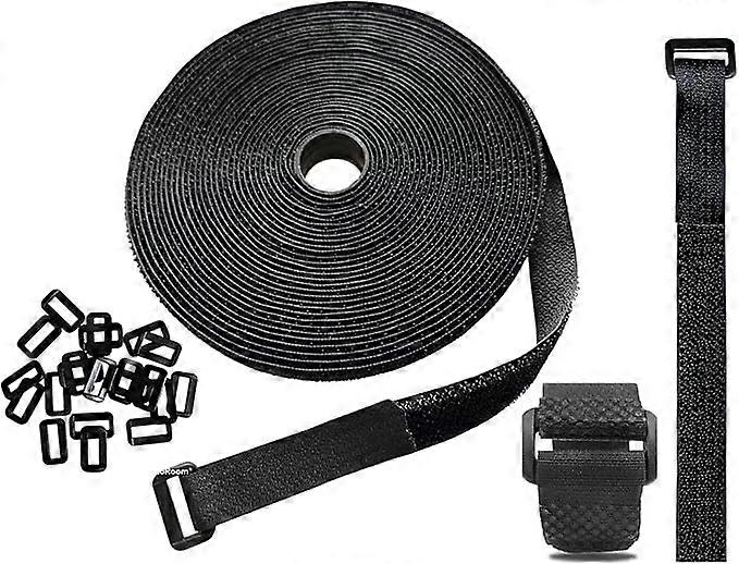 5m With 25 Loops Resealable Cable Ties Hook and Loop Fastener Strap for Cable Management (5m x 2cm, Black)