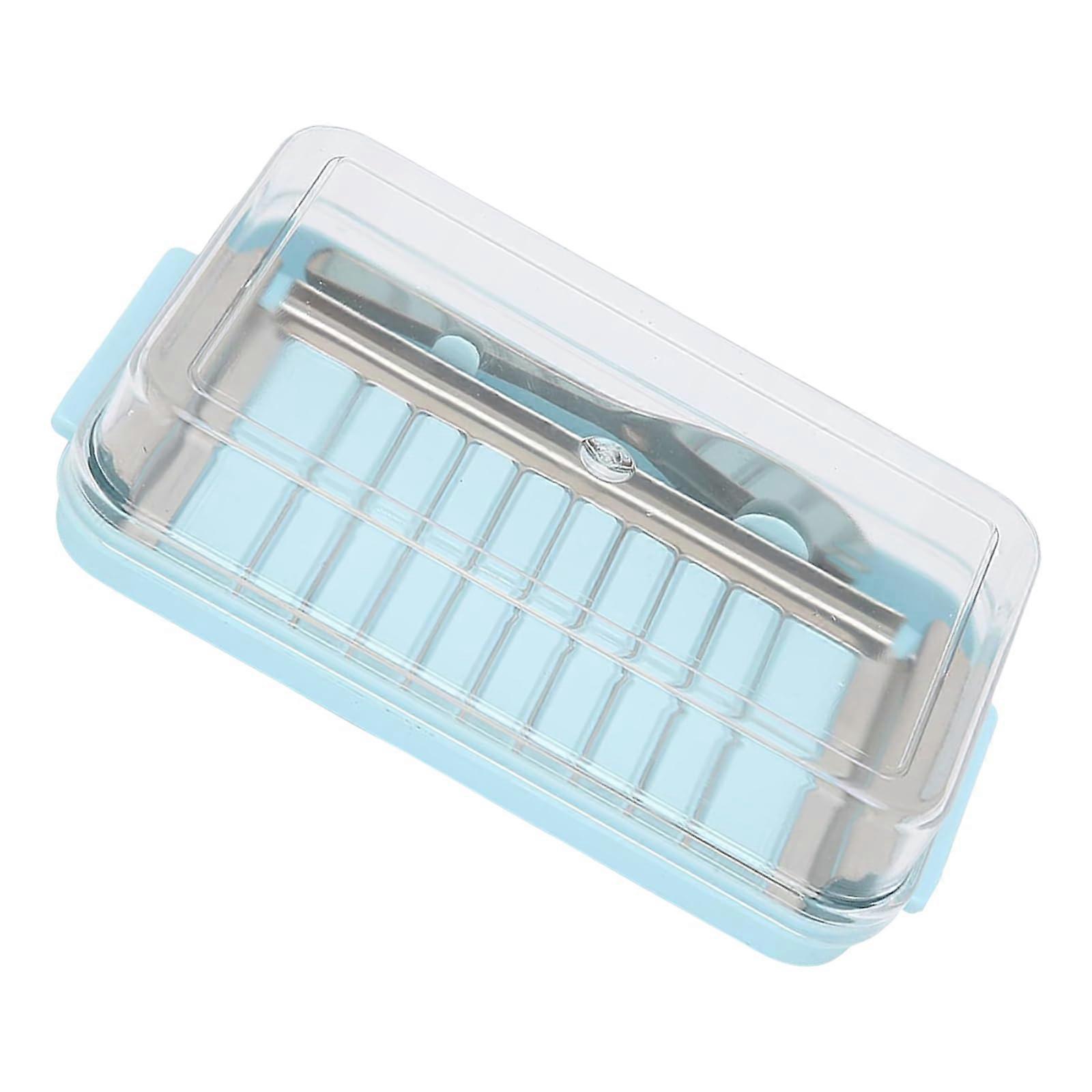Butter Slicer Container with Transparent Lid and Stainless Steel Cheese Storage for Kitchen Refrigerator, Blue