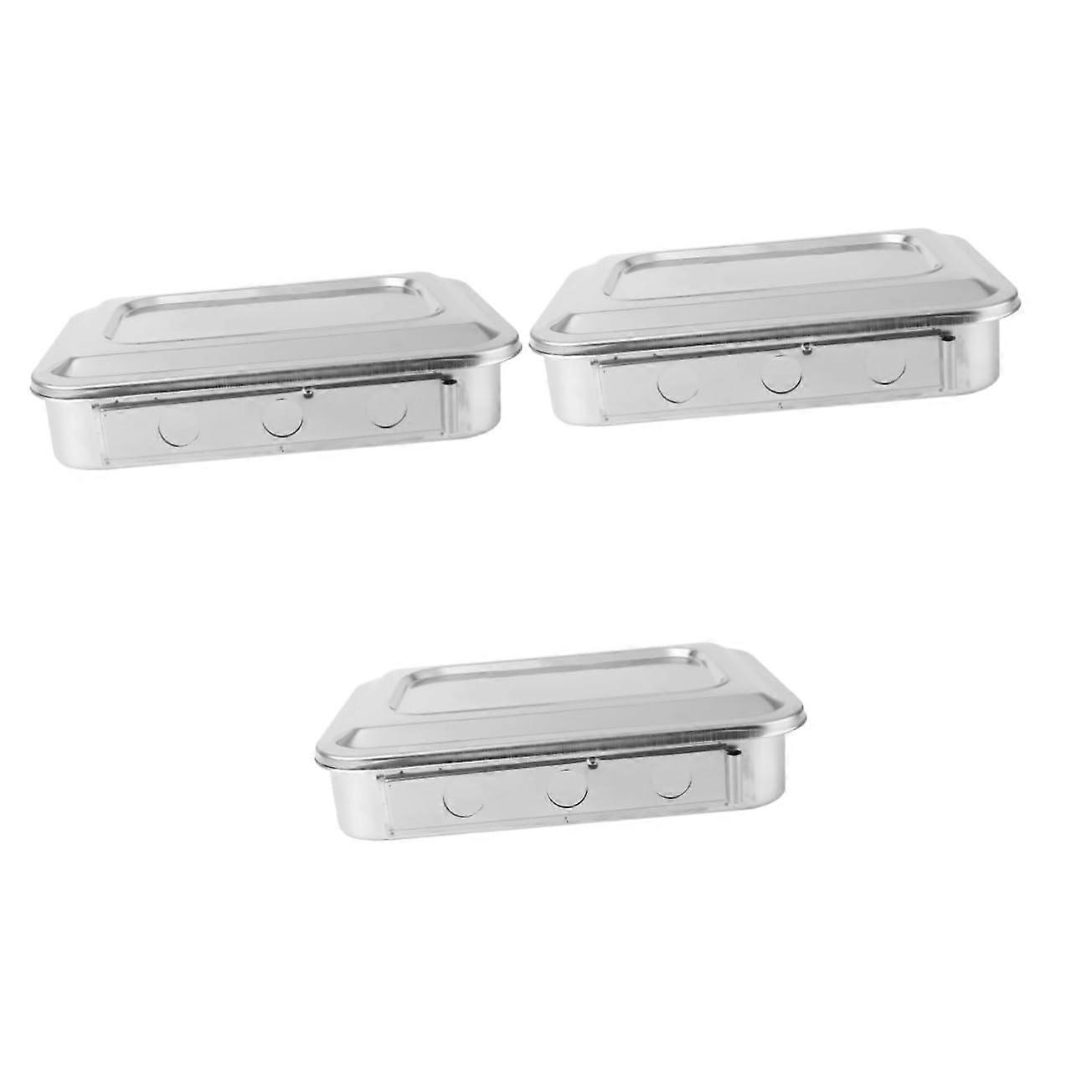 3 Pcs Disinfectant Tray Instrument Tray Multifunction Tool Simple Case Tray with Lid Stainless Steel Silver