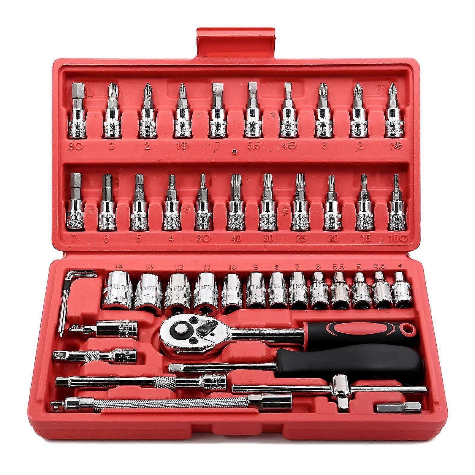 2025 EGOFİNE 46-piece 1/4-inch socket set, metric bit socket set and extension rod