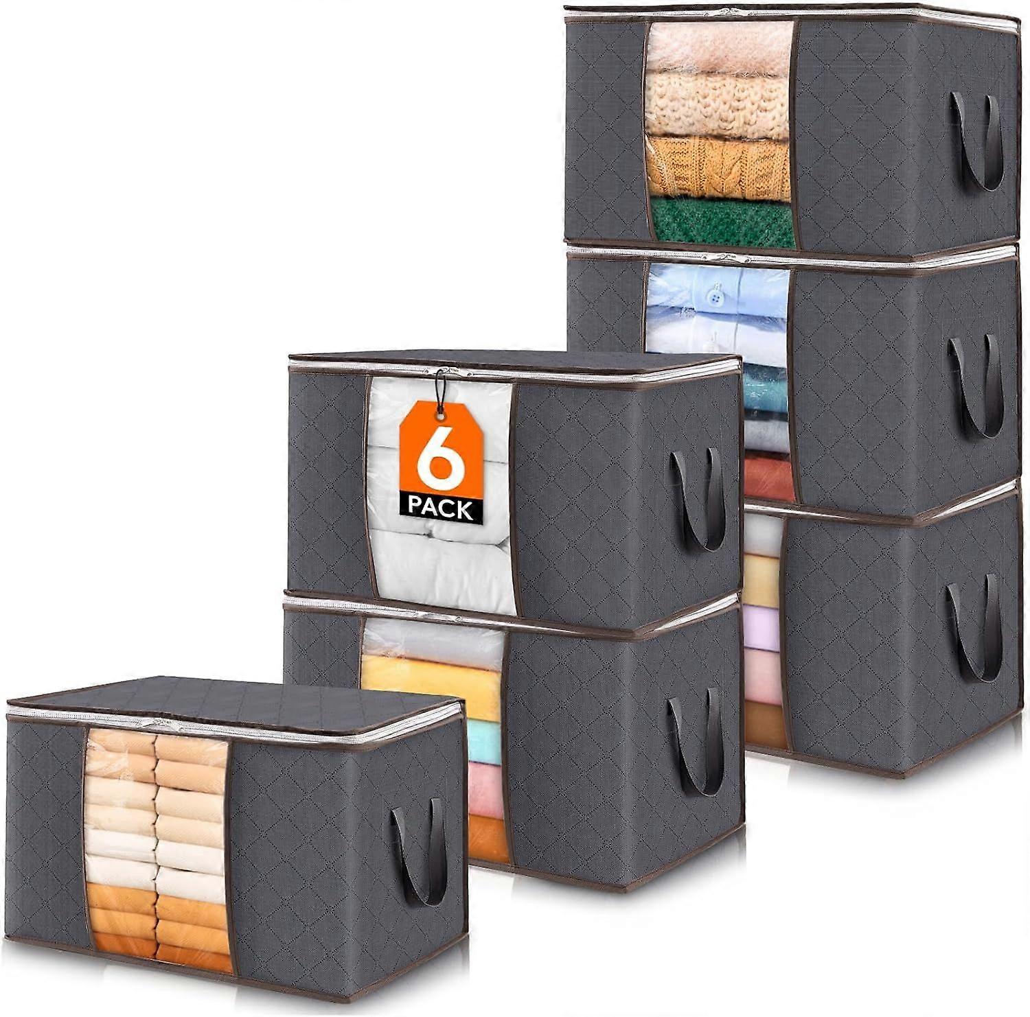 6 Pack Clothes Storage Bins with Lids, Foldable Blanket Storage Bags with