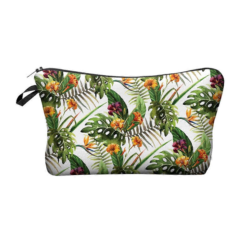 Tropical Flower Printing Makeup Bag Portable Storage Travel Organizer For Women 22*13.5cm Polyester 1Set
