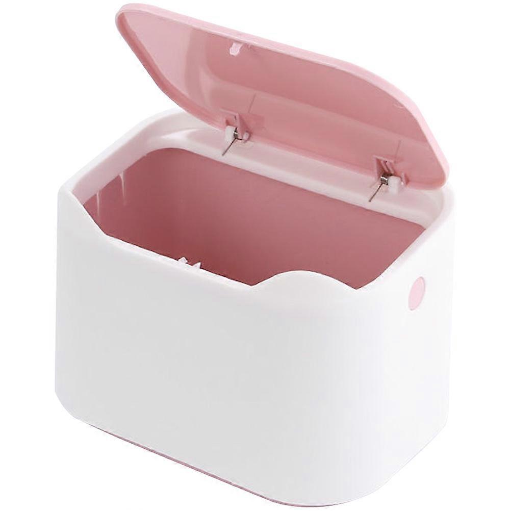 Desktop Garbage Bucket with Odor-Blocking Lid for Storage Pink ABS Trash Can
