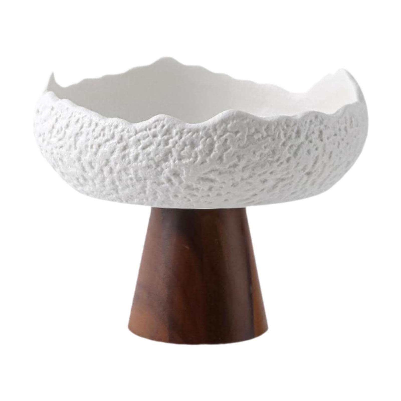 Japanese Ceramic Plate With Wooden Base For Salads And Snacks White