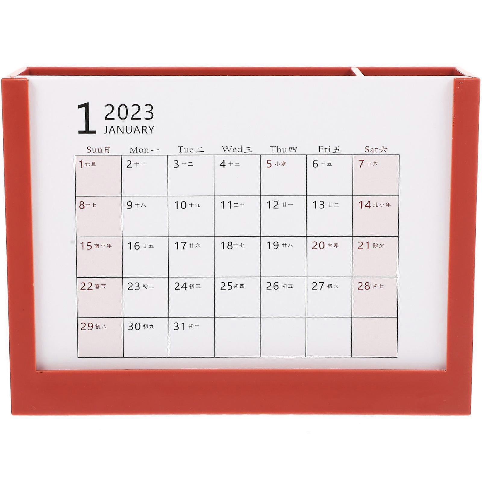 Versatile Office Calendar Desktop Pen Holder Desk Organizers and Storage Multi Rectangular Practical Design 15.4X5.5X11.2CM Pen Storage 1Pcs