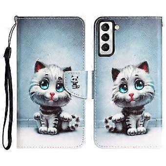 Pattern Printing PU Leather Stand Cover Compatible For Samsung Galaxy S22 5G, Cross Texture Shockproof Phone Wallet Case