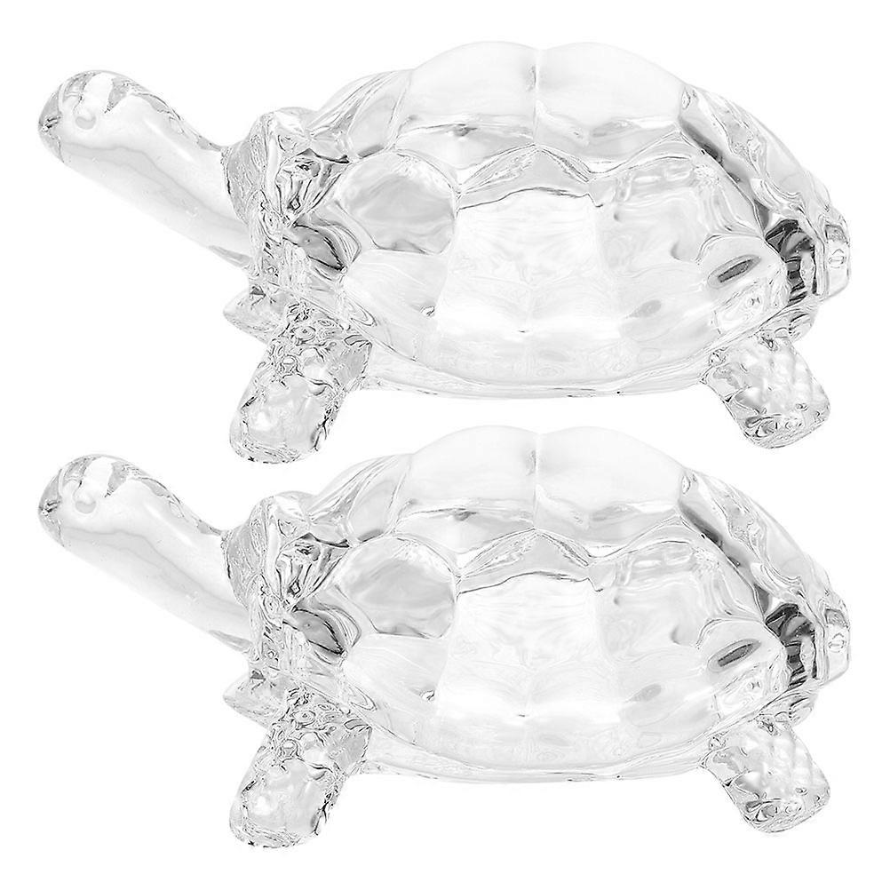 Small Turtle Figurine Chinese Turtle Statue Decor Glass 2Pcs