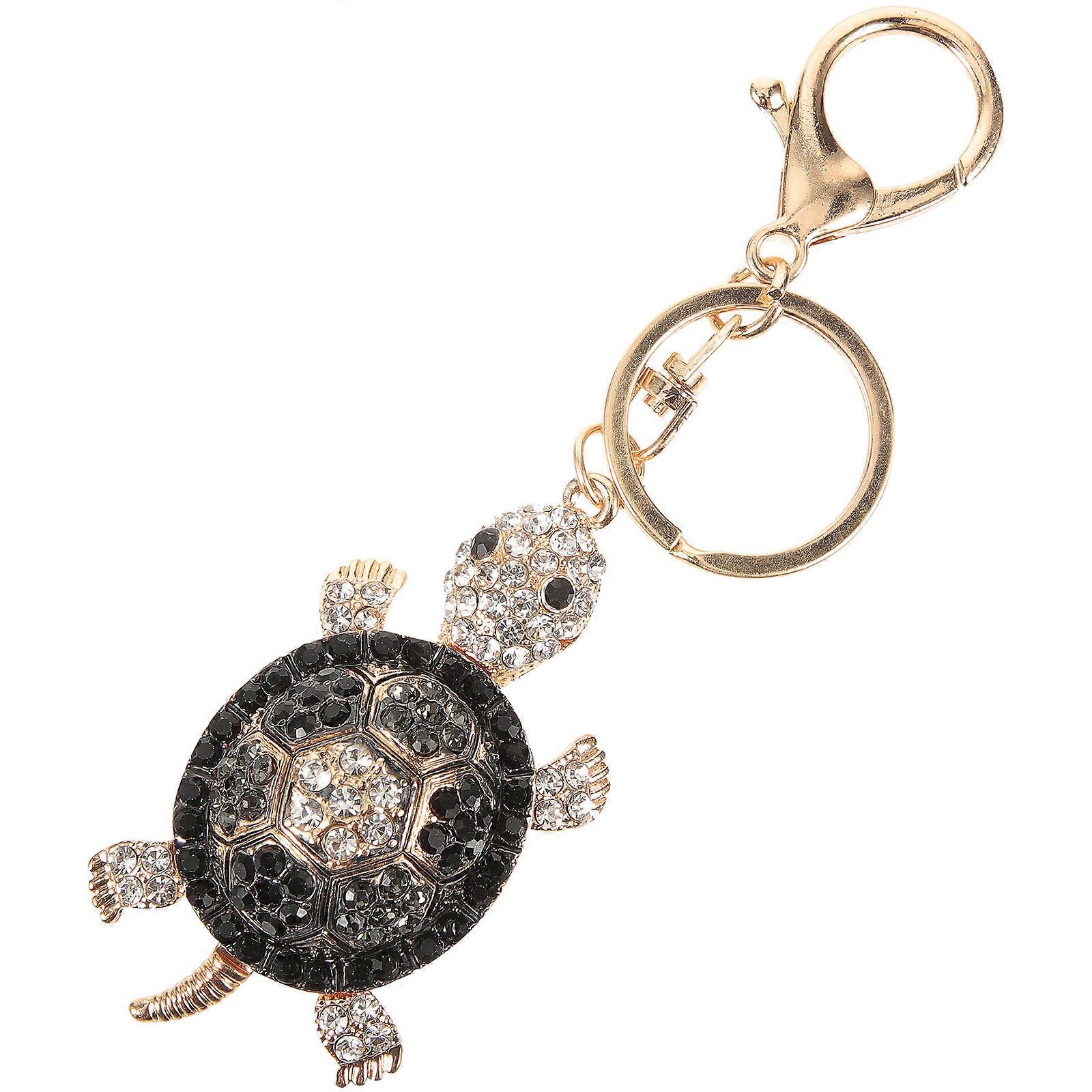Turtle Shape Key Chain Sparkling Rhinestone Bag Hanging Ornament Decorative Black 1Pack