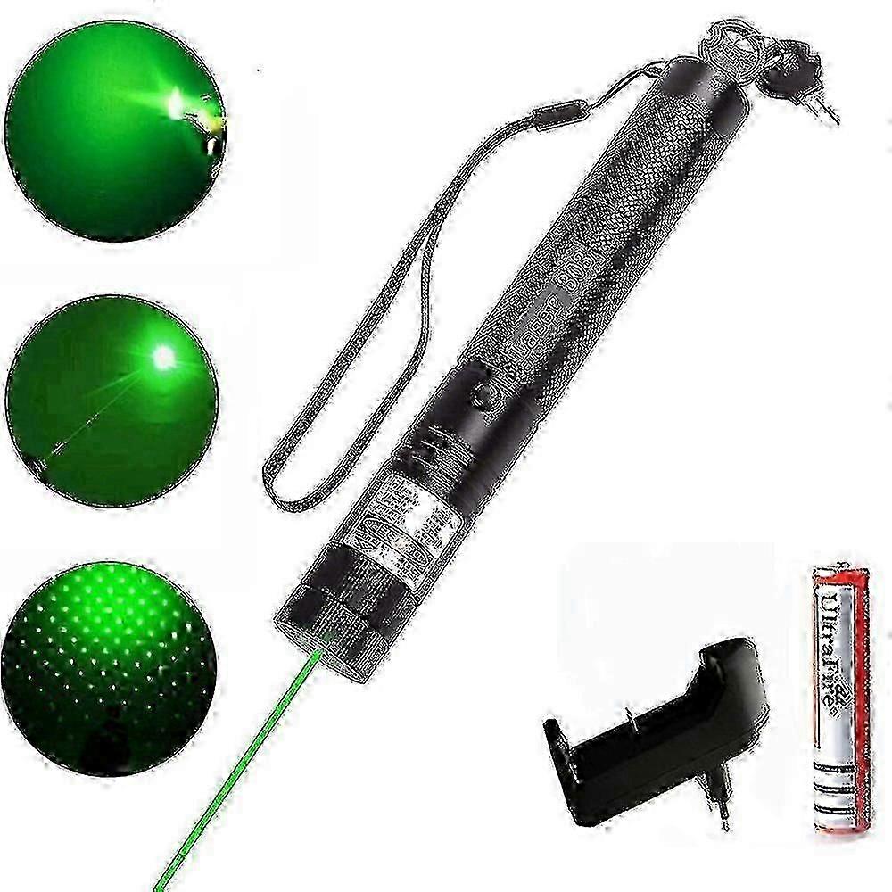 High-Power 10000m 532nm Green Laser Pointer with Adjustable Focus, 303 Laser Sight, Charger, and 18650 Battery Included