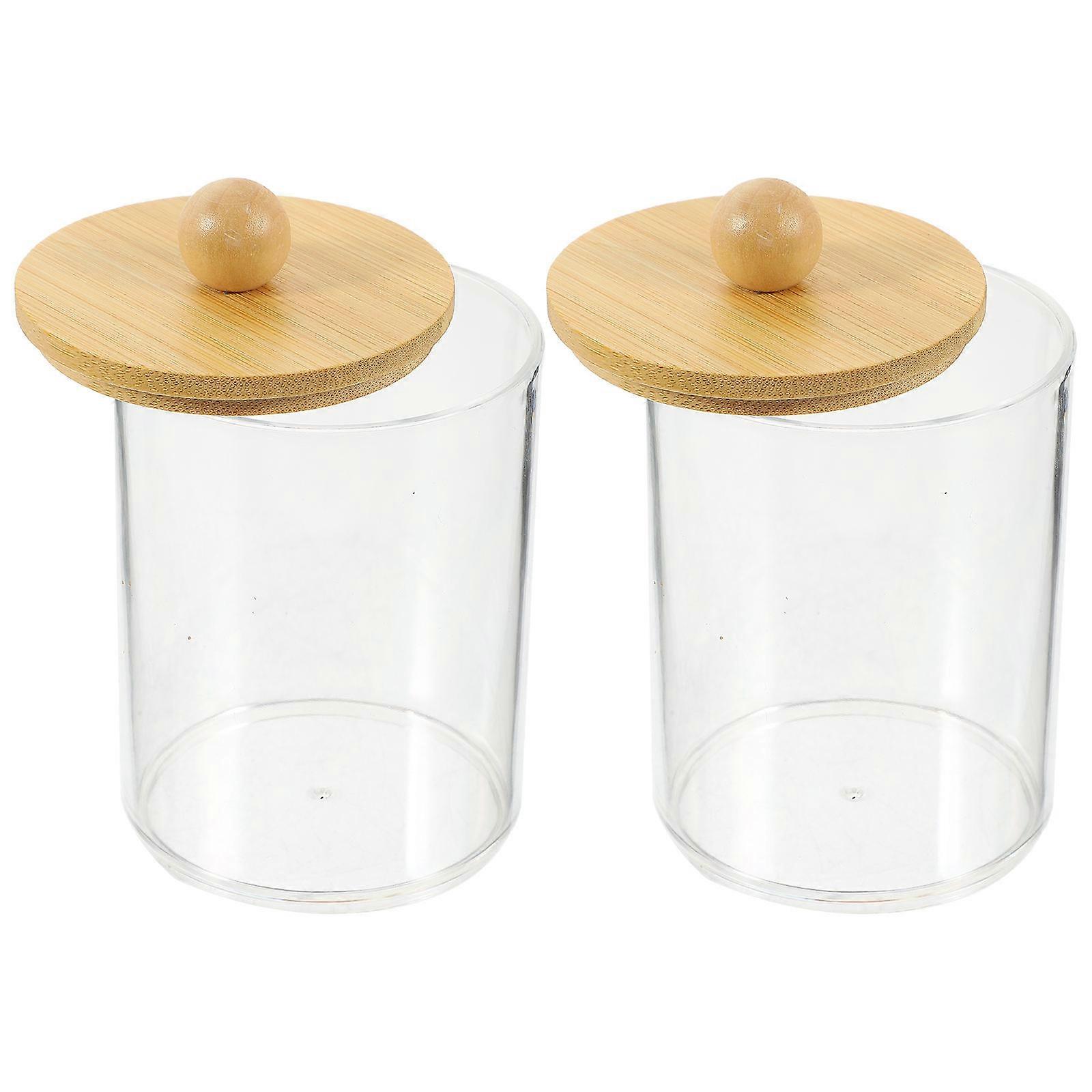 Cotton Pads Holder Portable Acrylic Storage Box With Bamboo Lid For Women And Home Users 11X7X7CM 2Set