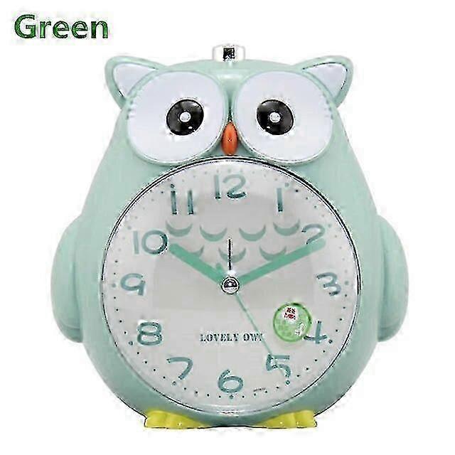 Cute Owl Alarm Clock with Luminous Function, Silent Sweeping Movement - Green