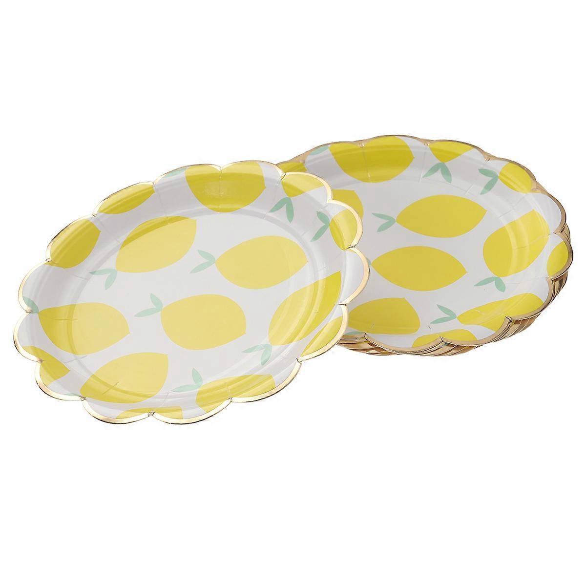 Paper Birthday 18cm Yellow Lemon Pattern Round Paper Hot Stamping for Party Carnival Festival 8Pcs