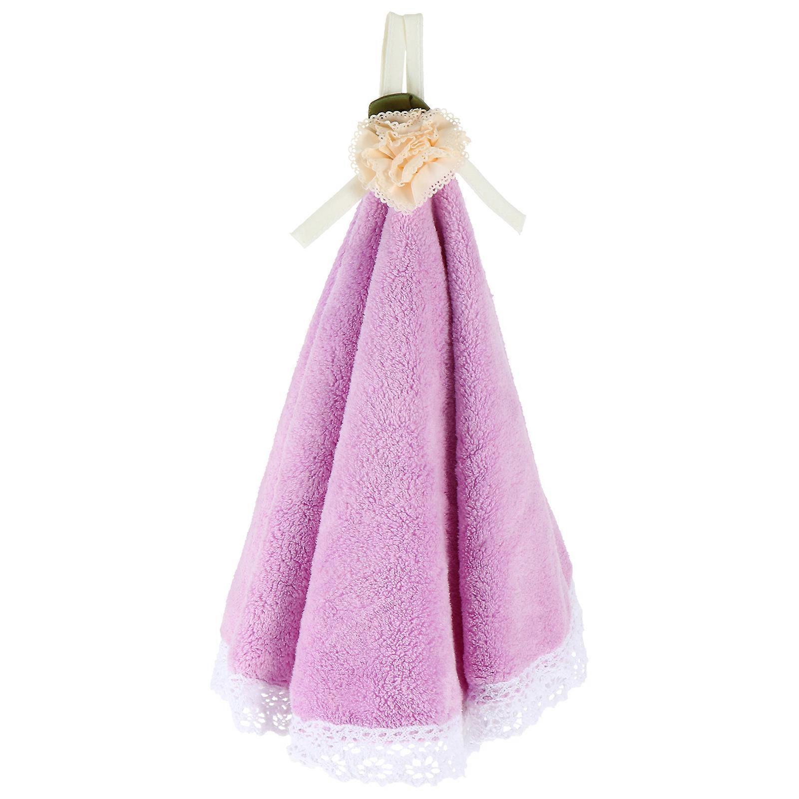 Quick Drying Coral Fleece Round Hand Towel – Absorbent, Reusable Cloth for Kitchen & Bathroom Use, Soft Skin Friendly Fabric with Lace Edge