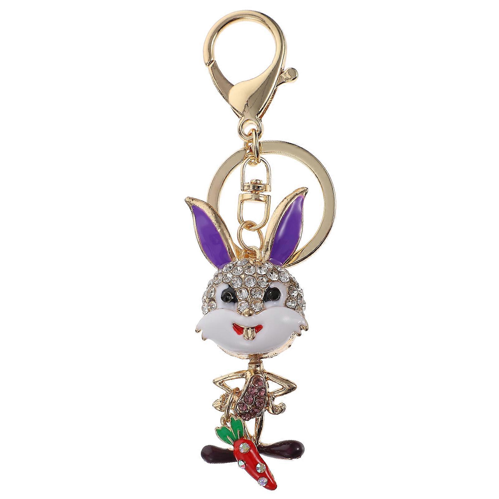 Cartoon Keychain Rabbit Shape Alloy Pendant Mobile Phone Decoration Purple 1Set