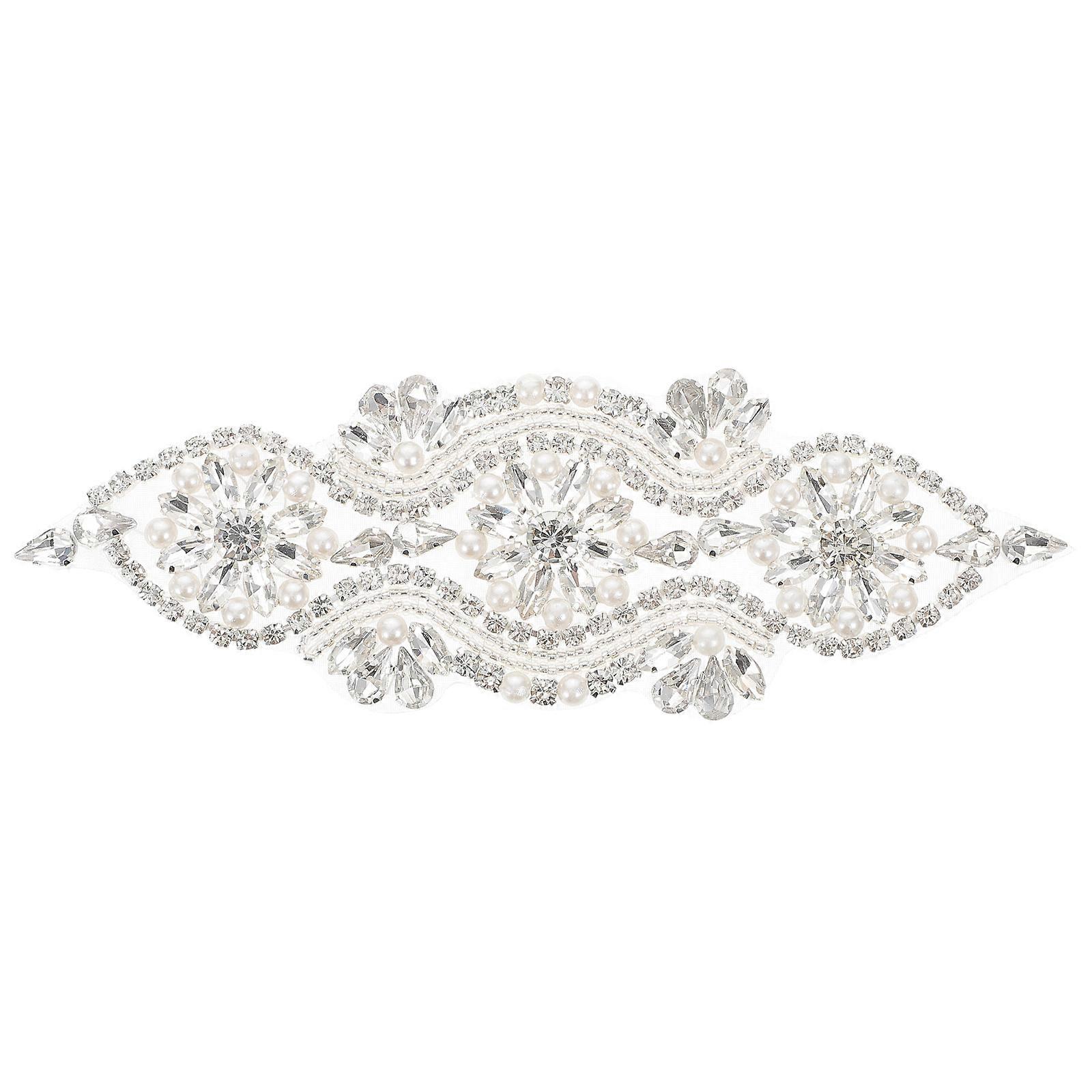 Rhinestone Embroidery Patch Rhinestone Appliques For Clothes Silver 16.5X5.5X0.4CM Rectangular Elegant 1Pcs