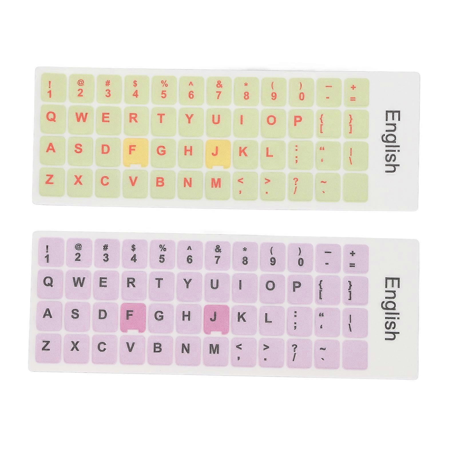 Lot de 2 autocollants colorés pour clavier d'ordinateur, en PVC, résistants à la poussière et à l'eau, en langue anglaise